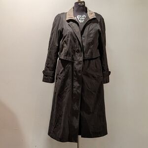 FS Rainwear Classic Grey Trench Coat with Tan Collar Size 8